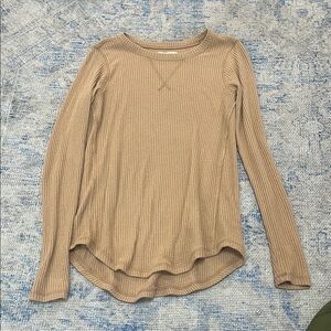 Abercrombie & Fitch Tan Ribbed Long Sleeve Top